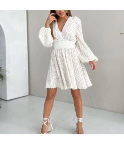 Lantern Sleeve Jacquard Commuter A-Line Slim Dress Wholesale Dresses N462302140018614