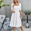 Temperament Solid Color Square Collar Short-Sleeved Long Dress Wholesale Dresses V5923041200008