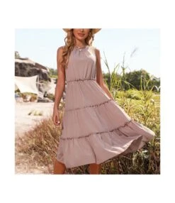 Plain Color Sleeveless Pleated Wholesale A Line Dresses SD168428