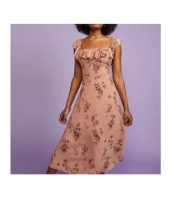 Floral Print Ruffles Resort Sundresses Slit Sling Square Neck A-Line Dress Vintage Wholesale Dresses SDN532439