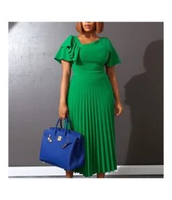 Women Ruffle Hem Short Sleeve Pleated Plain Color Wholesale Prom Dresses SDN580570