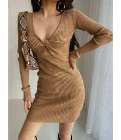 Solid Cutout Knotted Knitting Reversible Dress