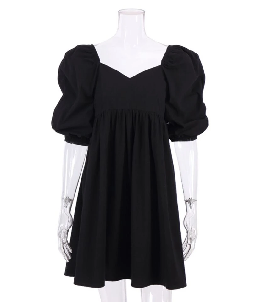 Puff Sleeve V-neck Flare Dress - Image 3