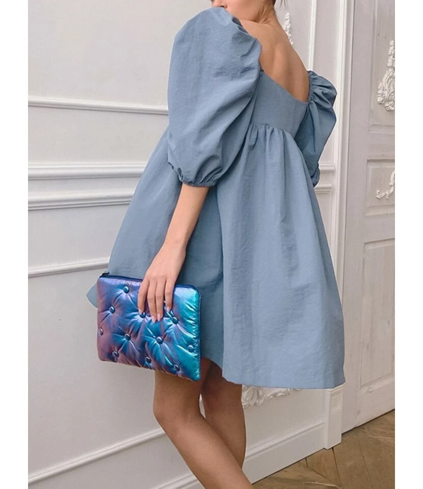Puff Sleeve V-neck Flare Dress - Image 5