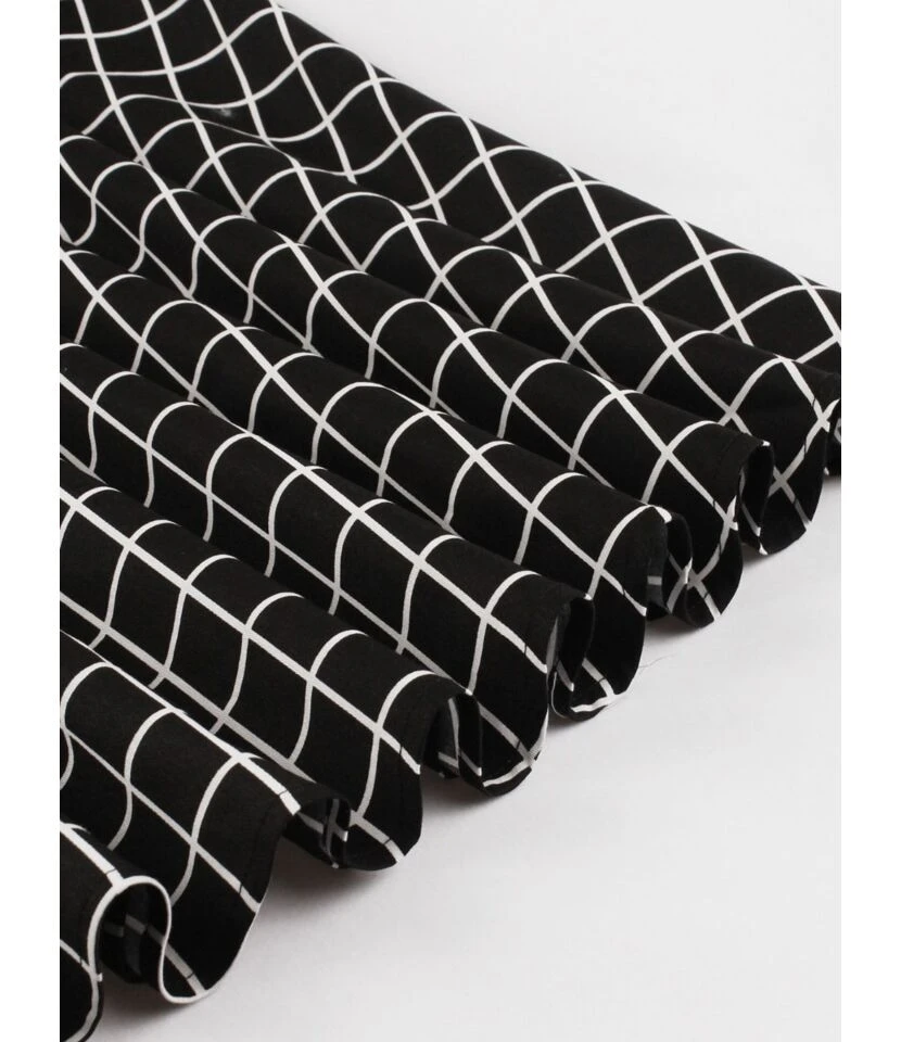 Vintage Bowknot Neck Plaid Swing Dress - Image 8