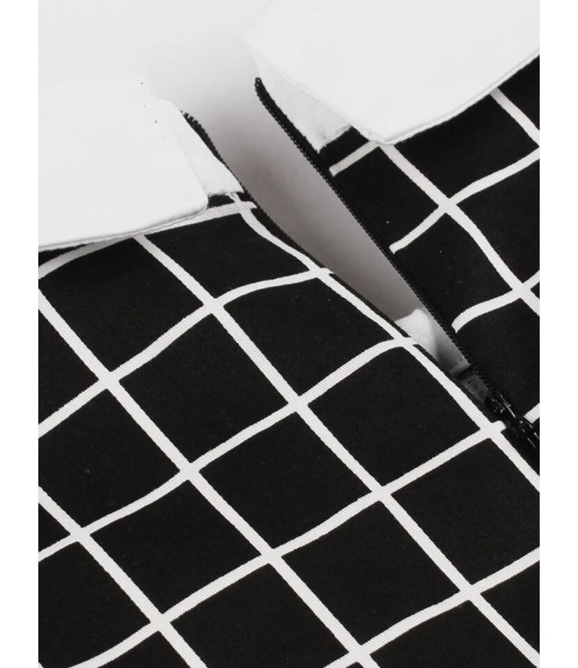 Vintage Bowknot Neck Plaid Swing Dress - Image 5