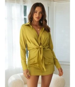 Best-seller V NecklineLace-up Shirt Dress 210728411