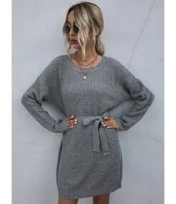 Short Sweater Dress Loose Tie Up Casual 210803431