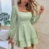 Sexy Backless Square Neck Long Sleeve Ruffle Mini Dress Wholesale Dresses SDN539566