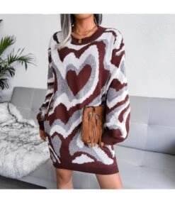 Knitted Dress Women Wholesale Love Sweater Crew Neck SE162193