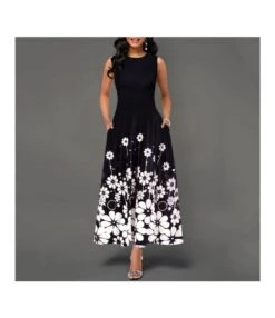 Women Floral Print Sleeveless Wholesale Swing Dresses SDN580597