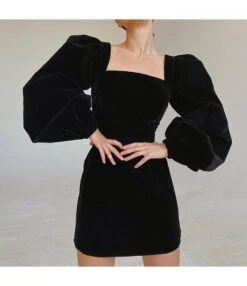 Square Neck Wholesale Dresses Vintage Style Puff Sleeve Long Sleeve SD201419