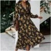 Sexy V-Neck Retro Floral Swing Dress Long Sleeve Loose Midi Wholesale Dresses SDN560596