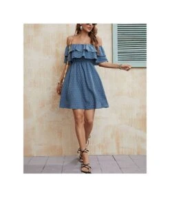 Bead Ball Solid Color Ruffled One Shoulder Dress Wholesale Dresses N4623040100031