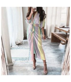 Printing Lace-Up Waist Single-Breasted Ladies T Shirt Dress Wholesale Clothing Vendors SD190539