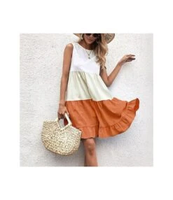 Wholesale Dresses Loose Casual Colorblock Ruffled Sleeveless SD201486