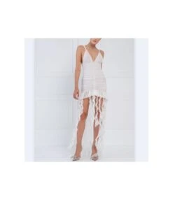 Ribbon Shirring Deep V Open Back Strap Solid Color Dress Wholesale Dresses N462023030600177