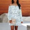 Chiffon Sexy Off Shoulder Floral Dress Long Sleeve High Waist Wholesale Dresses SDN561300