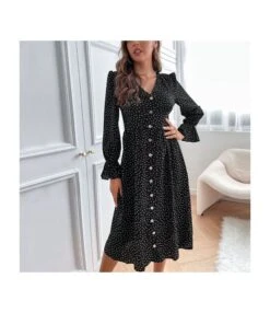 Fashion Polka Dot Dress V Neck Long Sleeve Casual Wholesale Dresses SDN561347