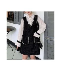 Contrast Color Long Sleeve Ruffled Neck Elegant A-Line Dress With Pocket Wholesale Dresses SD95416