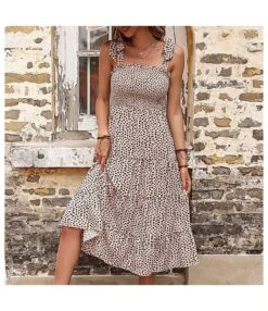 Women Leopard Print Sleeveless Bowknot Wholesale Swing Dresses SDN580628