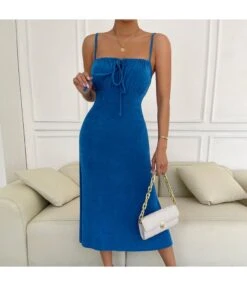 Sexy Suspender Midi Dress Solid Color Backless Slim Lace Up Wholesale Dresses SDN560291