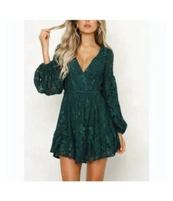 Sexy Backless V-Neck Balloon Sleeve Lace Dress Wholesale Dresses SDN535273