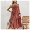 Women Sleeveless Plain Color Cotton Linen Button Wholesale Swing Dresses SDN580623