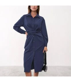 Long Sleeve Mid-Length Casual Waist Temperament Shirtdress Wholesale Shirt Dresses N5323021400229