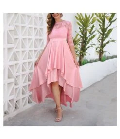 Solid Color Sequin Lace Mid Sleeve Crew Neck Tail Evening Wedding Dress Wholesale Dresses SDN533471