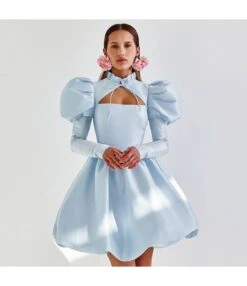 Bandage Puff Sleeve Solid Color Niche Bud Princess Dress Wholesale Dresses SDV463726