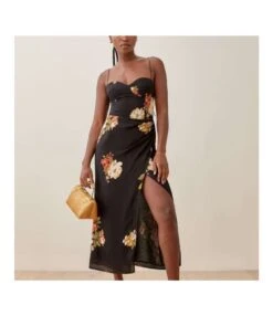 Floral Print Sling Backless Vintage Sundresses Chiffon Slit Midi Dress Wholesale Dresses SDN532604