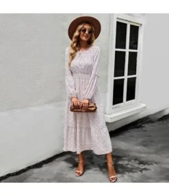 Floral Print Casual Nipped Waist Swing Smocked Dress Wholesale Dresses SDN536741