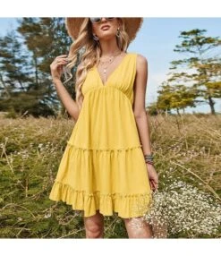 Women Fashion Sleeveless V Neck Wholesale Swing Dresses SD204246