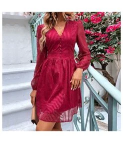 Temperament Low Cut Grid Stitching Slim Solid Color Midi Dress Wholesale Dresses SDV464032