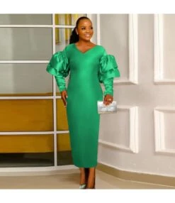 Wholesale Clothing Distributors Christmas V-Neck Flounce Sleeve Party Women'S Dress SD180533