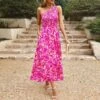 Elegant Sloping Shoulder Flower Print Long Dress Wholesale Dresses V5923041200029