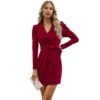 Elegant Long Sleeve V Neck Tie Waist Short Package Hip Dresses Wholesale Dresses N4623071700090