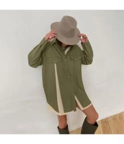 Fashion Long Sleeve Shirt Colorblock Retro Loose Shirtdress Wholesale Shirt Dresses N5323021500003