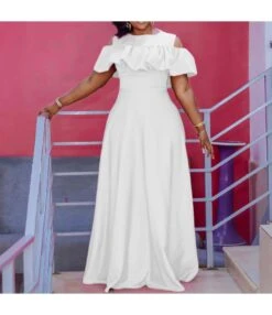 Temperament Round Neck Strapless Short-Sleeved Pleated Waist Dress Wholesale Dresses N5323032800183