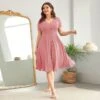 Wholesale Plus Size Clothing V-Neck Waistline Hem Short-Sleeved Dress V5923042600011
