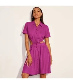 Casual Solid Color Waistless Short-Sleeved A-Line Shirt Dress Wholesale Dresses V5923032800071