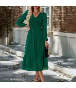 V-Neck High-Waisted Patchwork Solid Color Dress Wholesale Dresses N5923081800002