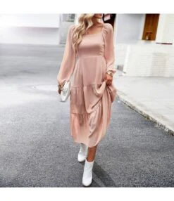 Solid Color Square Neck Temperament Elegant Dress Wholesale Dresses