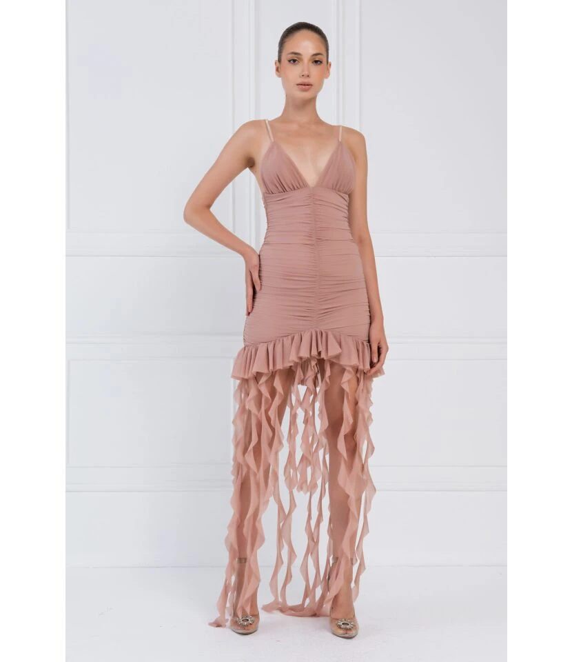 Ribbon Shirring Deep V Open Back Strap Solid Color Dress Wholesale Dresses N462023030600177 - Image 7