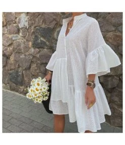 Solid Color Fashion Stand Collar Hollow Irregular Design Wholesale Dresses SD202518