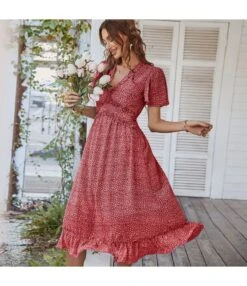 Women Clothing Big Skirt Short Sleeve Wholesale Dresses Printed Casual SD191124