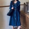 Wholesale Navy Collar Denim Dress With Belt SD181156