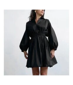 V-Neck Lantern Sleeve Solid Color Casual Style Wholesale Dresses SD201421