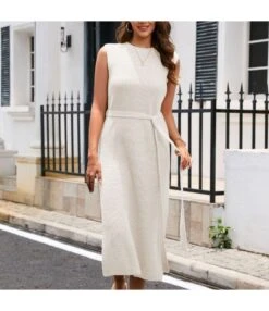Round Neck Knitted Dress Commuter Slit Dress Wholesale Dresses N4623052600006